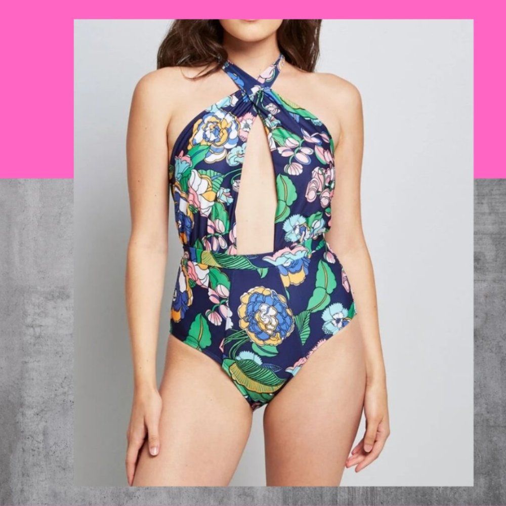 New ModCloth Navy Crisscross Halter Swimsuit